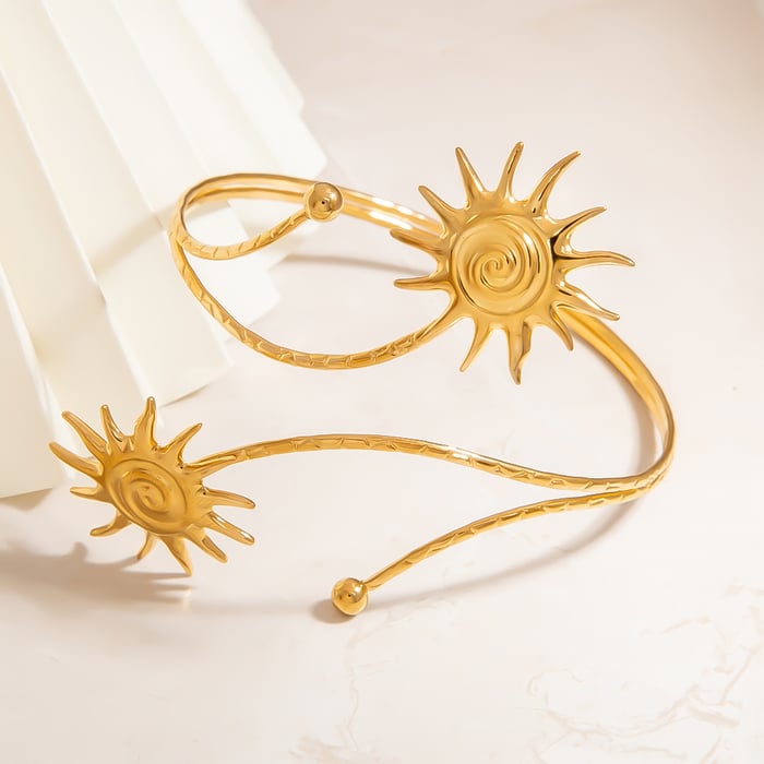 1 stuk luxe bloemenzon roestvrij staal goudkleurige dames manchet armbanden h5Afbeelding4