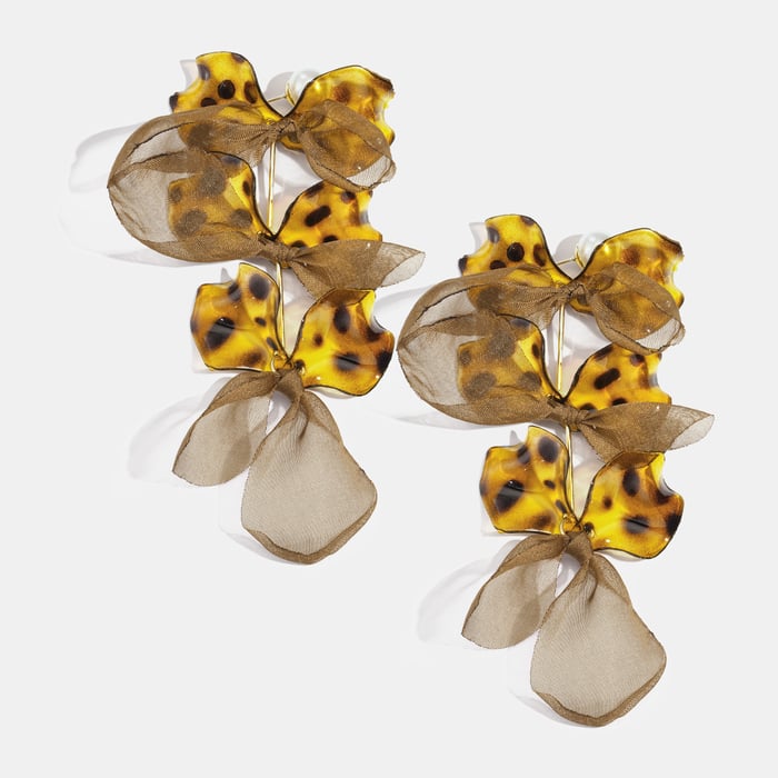 1 Pair Retro Leopard Flower Fabric Dangle Earrings