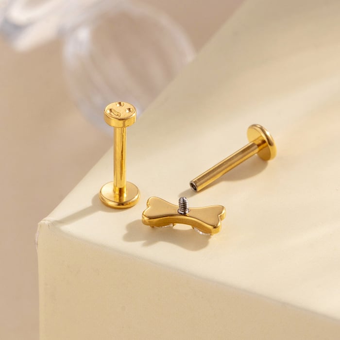 1 Piece Heart Butterfly Titanium Alloy Gold Color Zircon Women's Piercing Earrings h5Picture6
