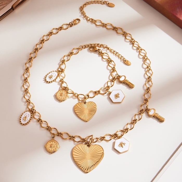 Shinning Series Heart Stainless Steel Gold Color Women's Jewelry Sets h5Picture5