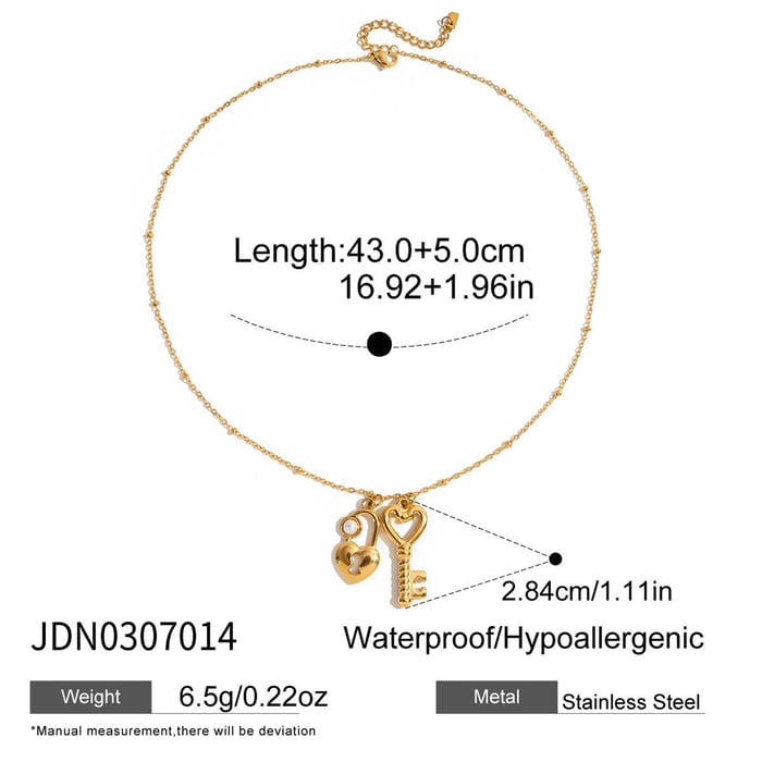 1 Piece Sweet Heart Key&Lock Stainless Steel Gold Color Women's Pendant Necklaces h5Picture2