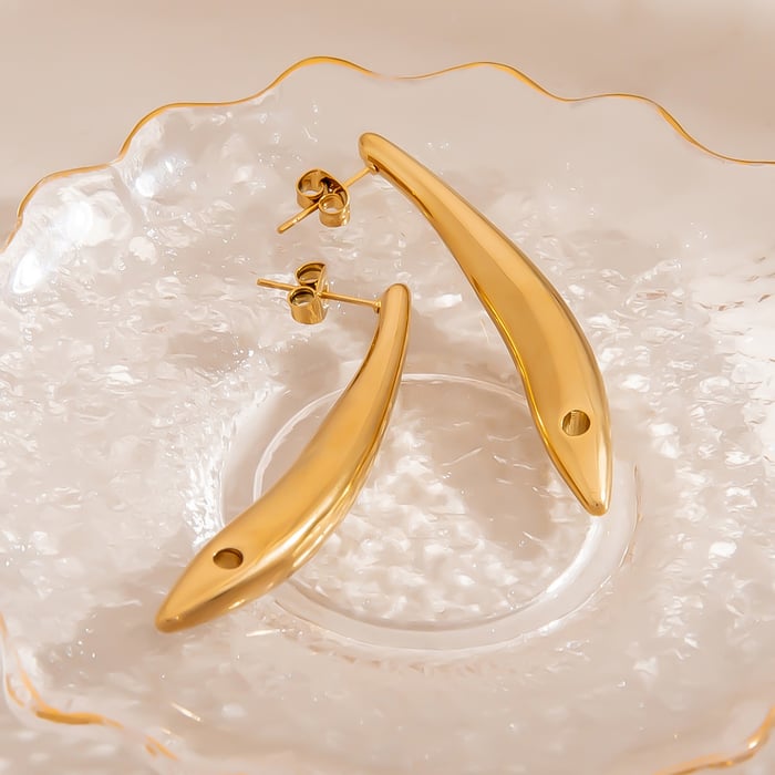 1 Pair Fish Shape Stainless Steel Gold Color Stud Earrings h5Picture2