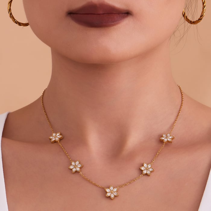Gorgeous Flower Stainless Steel Gold Color Zircon Women's Jewelry Sets h5Picture4