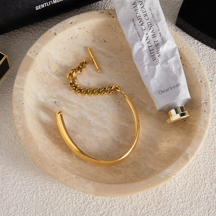 1 Piece Simple Patchwork Stainless Steel Gold Color Women's Chain Bracelets h5Picture5