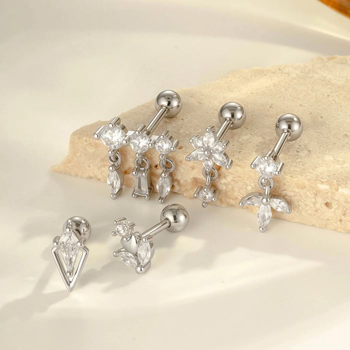 1 Piece Exquisite Heart Copper Gold Color Zircon Women's Piercing Earrings h5Picture5