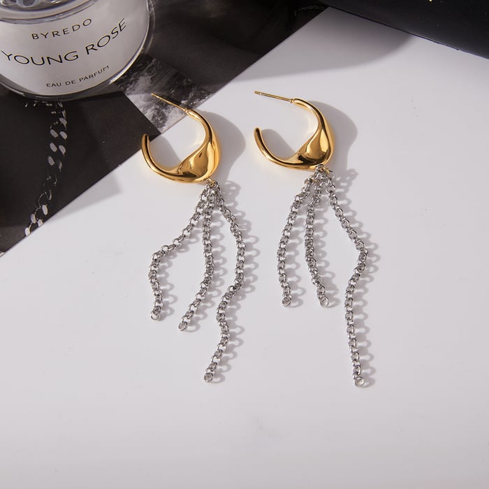 1 Pair Minimalist Tassel Gold&Silver Colors Stainless Steel Women's Dangle Earrings h5Picture5