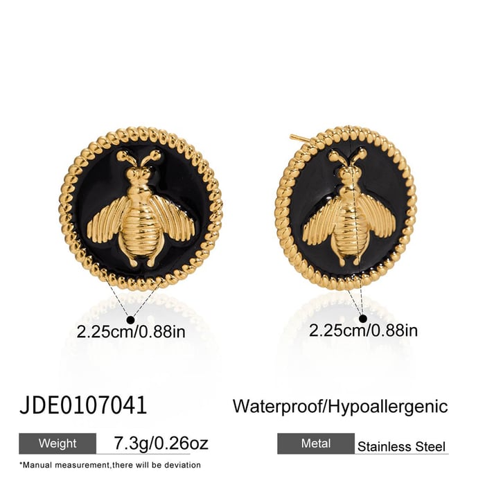 1 Pair Gorgeous Bee Pattern Stainless Steel Gold Color Women's Stud Earrings h5Picture2