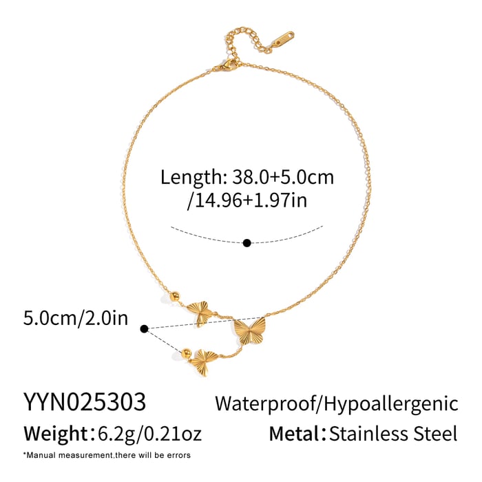 1 Piece Elegant Butterfly Stainless Steel Gold Color  Pendant Necklace 