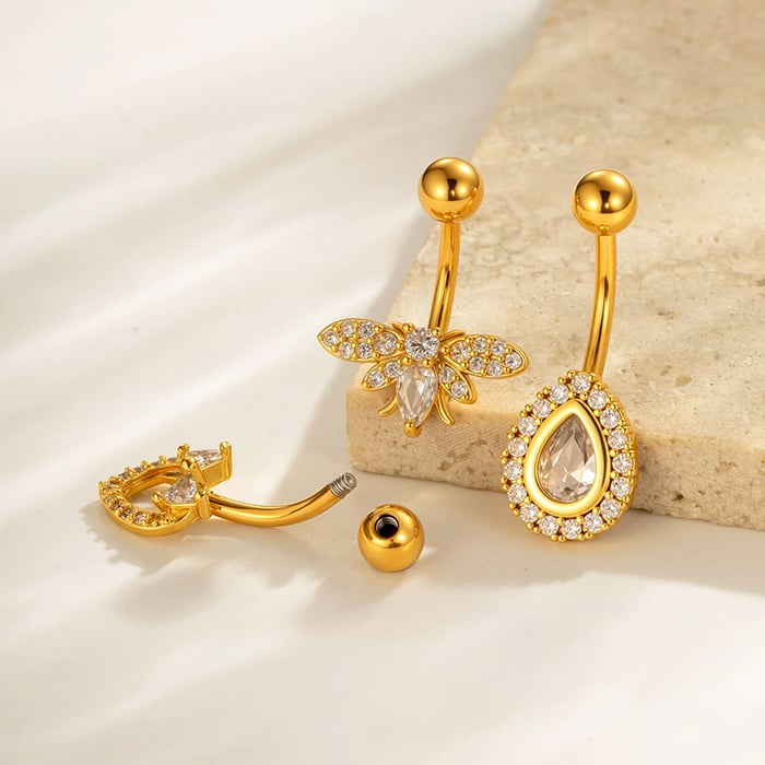 1 Piece Bow Knot Copper Gold Color Zircon Navel Piercings h5Picture4