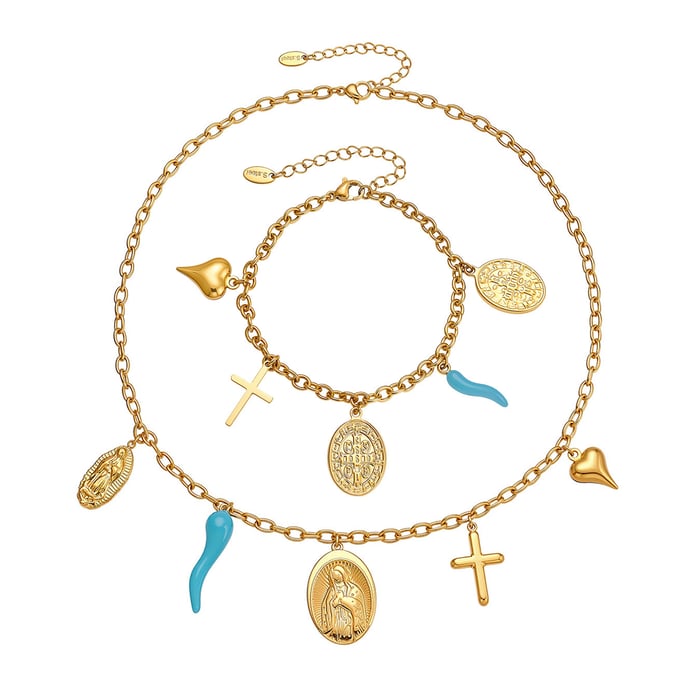 Luxurious Series Retro Madonna Stainless Steel Gold Color Women's Jewelry Sets h5Picture7