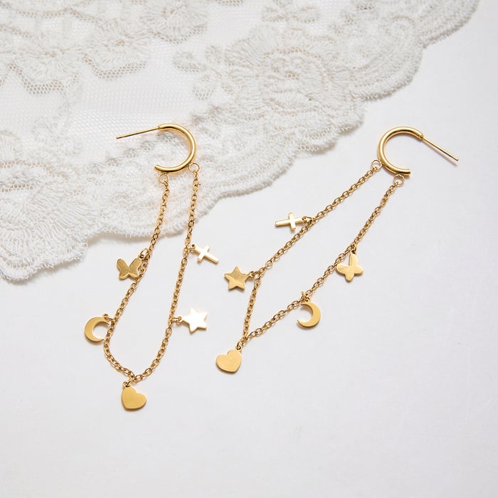 1 Pair Romantic Series Heart Stainless Steel Gold Color Women's Dangle Earrings Picture7