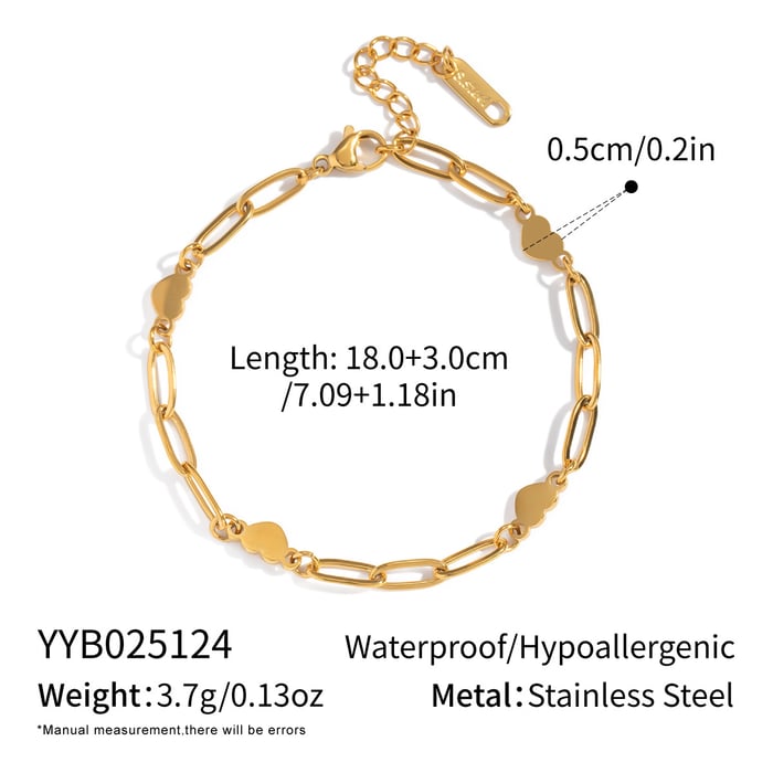 1 Piece Heart Stainless Steel Gold Color Chain Bracelet