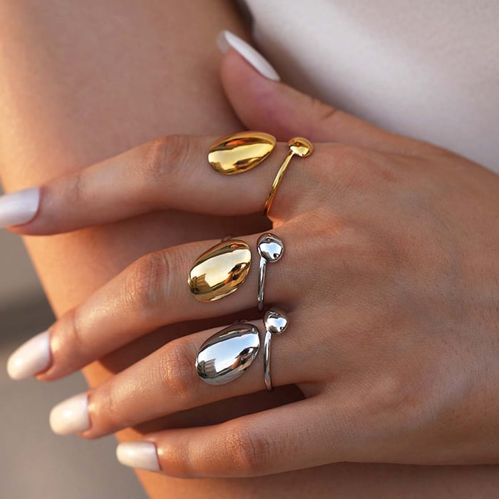 1 Piece Modern Series Oval Stainless Steel Gold Color Statement Rings h5Picture3