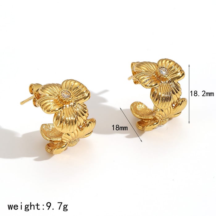 1 paio di orecchini a bottone in acciaio inossidabile color oro a forma di fiore 