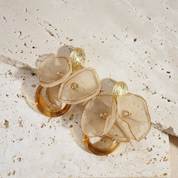 1 Pair Retro Resin Fabric Flower Drop Earrings h5Picture4