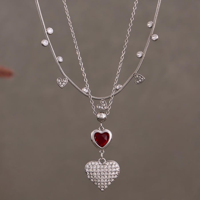 1 Piece Delicate Cute Heart Stainless Steel Gold Color Zircon Women's Pendant Necklaces h5Picture5