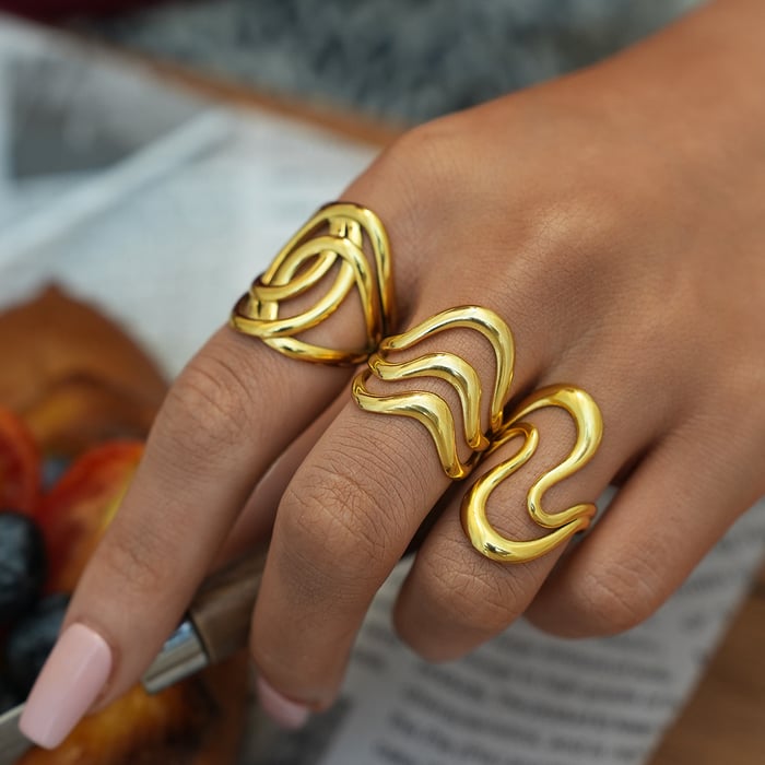 1 Piece Simple  Retro Irregular Shape Stainless Steel  Gold Color Women's Statement Rings h5Picture6