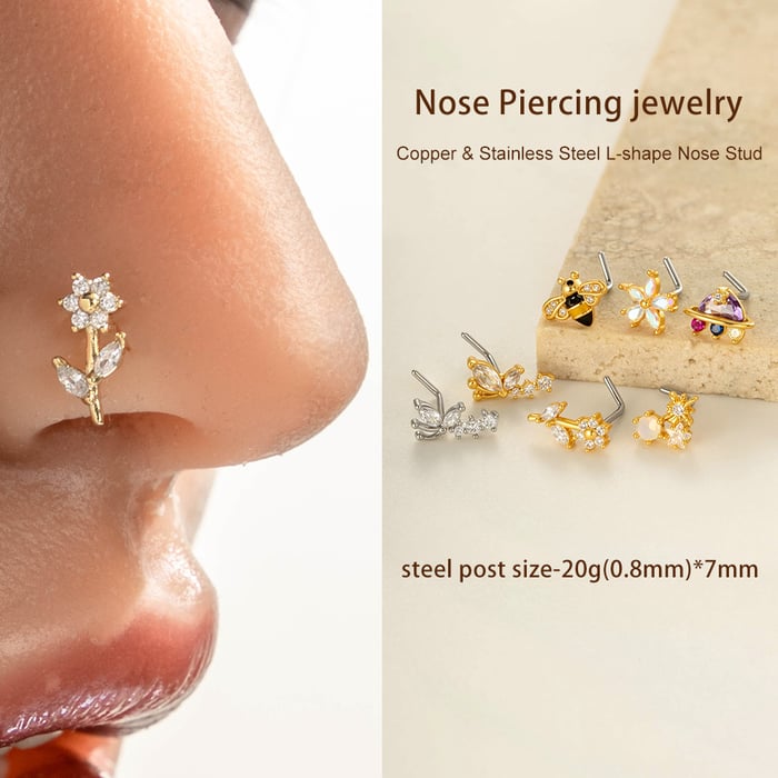 1 Piece Flower Butterfly Copper Gold Color Zircon Nose Stud h5Picture4