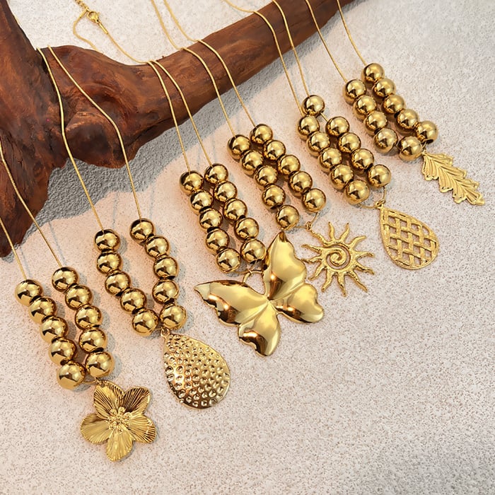 1 Piece Beads Stainless Steel Gold Color Statement Pendant Necklace Picture3