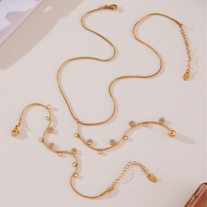 Gorgeous Flower Stainless Steel Gold Color Zircon Women's Jewelry Sets h5Picture5