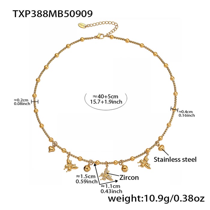 Elegant Butterfly Stainless Steel Gold Color Zircon Women's Jewelry Sets