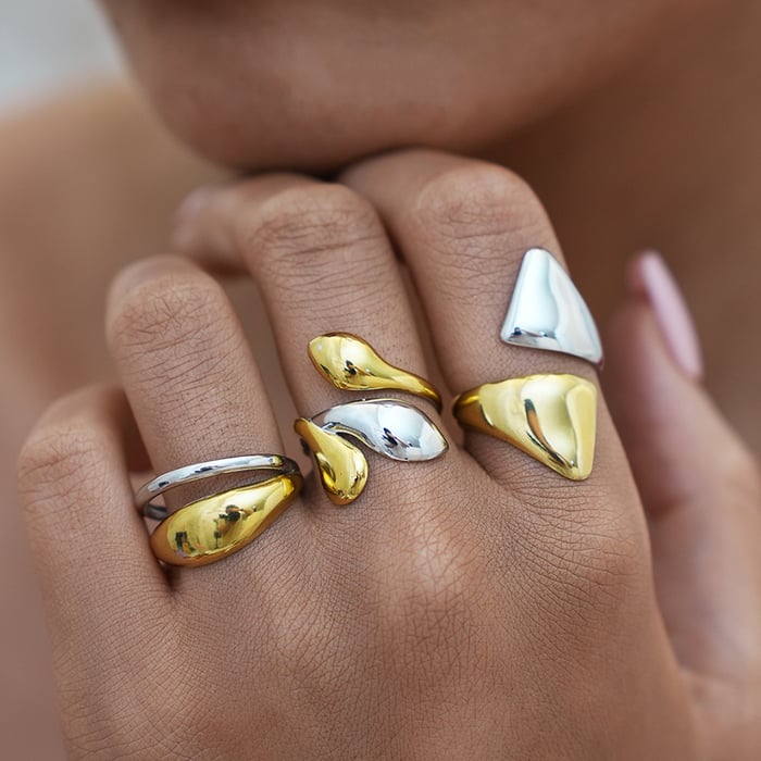 1 Piece  Mixed Gold Color And Silver Colors Stainless Steel Women's Statement Rings h5Picture3