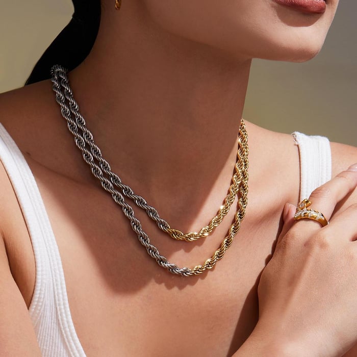 1 Piece Twist Mixed Gold&Silver Colors Stainless Steel Women's Chain Necklaces h5Picture3