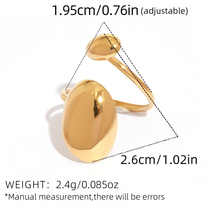 1 Piece Modern Series Oval Stainless Steel Gold Color Statement Rings h5Picture2