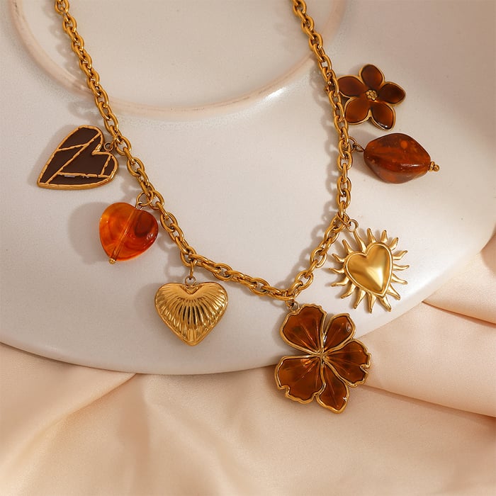 1 Piece  Flower Heart Sun Stainless Steel Women's Pendant Necklaces h5Picture3