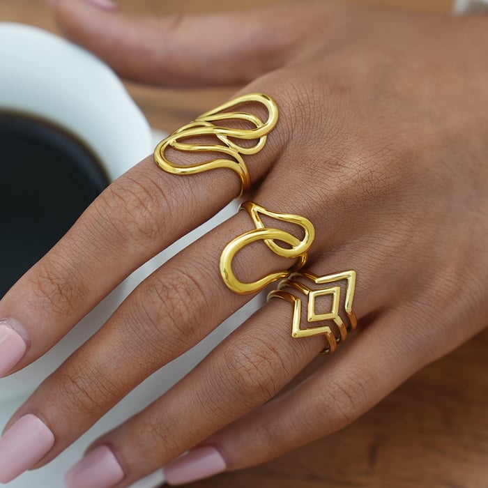 1 Piece Simple Irregular Shape Lines Stainless Steel Women's  Statement Rings h5Picture8