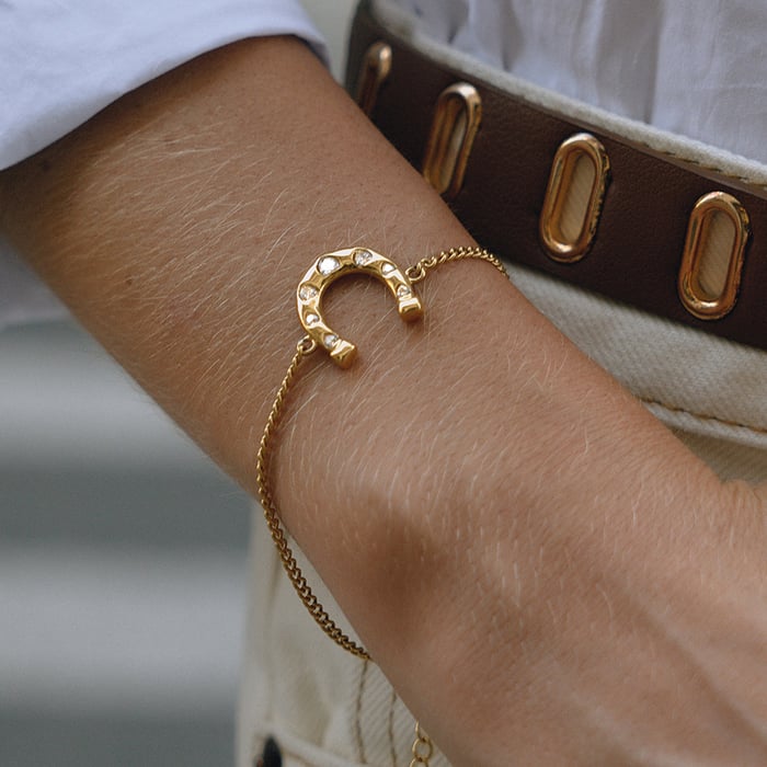 Luxurious Horseshoe-shaped Stainless Steel Gold Color Zircon Women's Jewelry Sets h5Picture5
