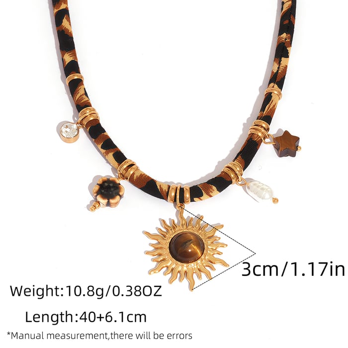 1 Piece Retro Sun Leopard Print Stainless Steel   Gold Color  Women's Pendant Necklaces h5Picture2