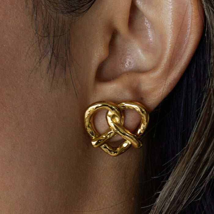 1 Pair Cute Pretzel Stainless Steel Gold Color Women's Stud Earrings h5Picture9
