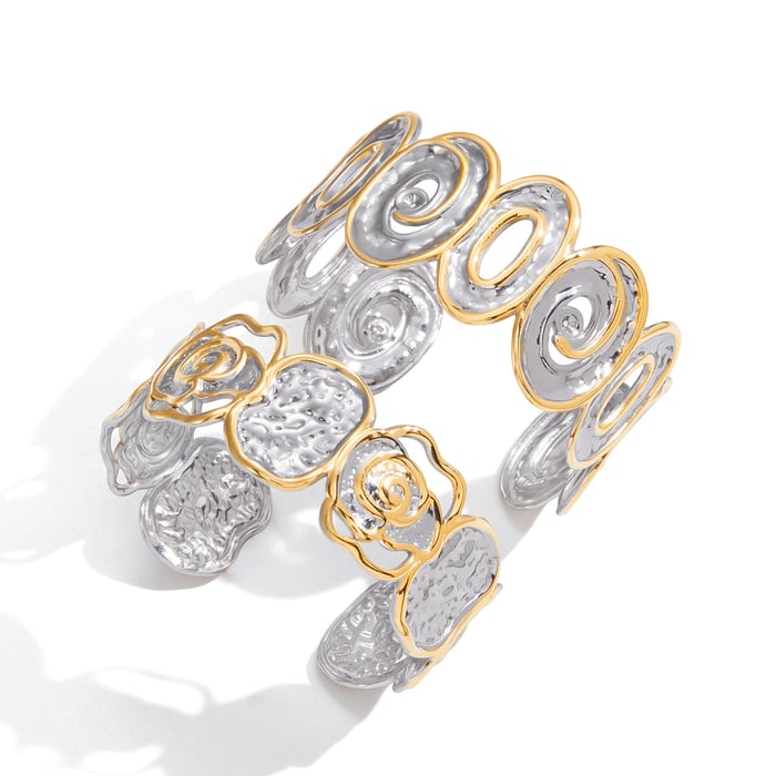 1 Piece Rose Mixed Gold&Silver Colors Stainless Steel Women's Cuff Bracelets h5Picture5