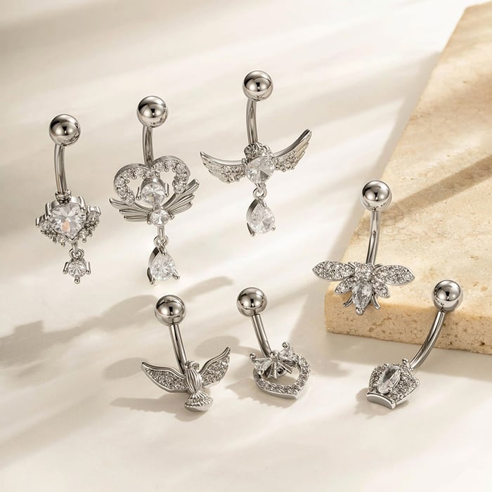 1 Piece Bow Knot Copper Gold Color Zircon Navel Piercings h5Picture3