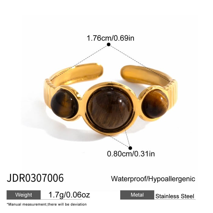 1 Piece Retro Circle Stainless Steel Gold Color Natural Stone Women's Gemstone Rings h5Picture2