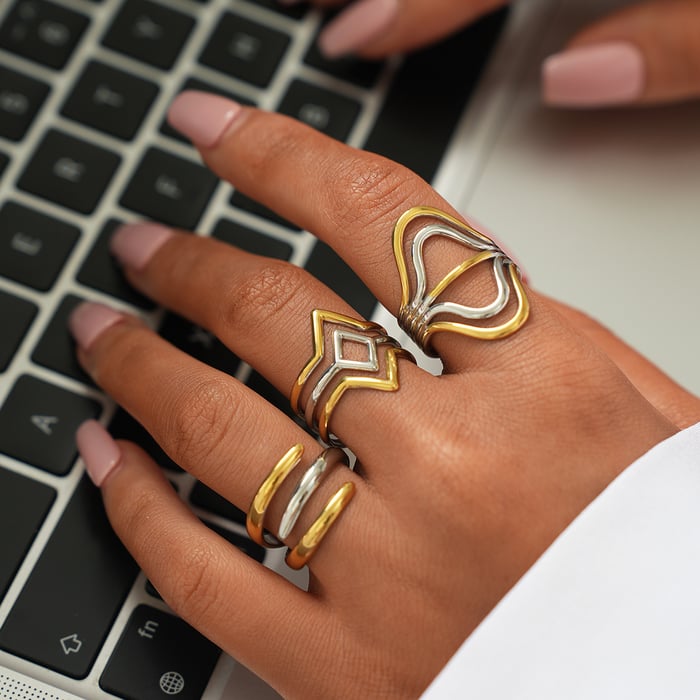 1 Stück einfache unregelmäßige Form Edelstahl Gold Farbe Damen Statement Ringe Bild7