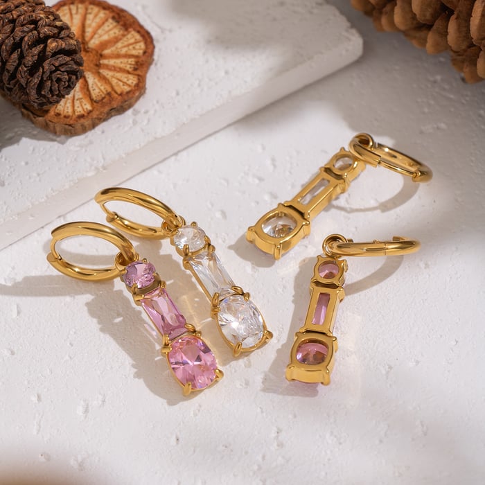 1 Paar Tropfenohrringe aus Edelstahl in Goldfarbe mit rosa Zirkonia h5Bild3