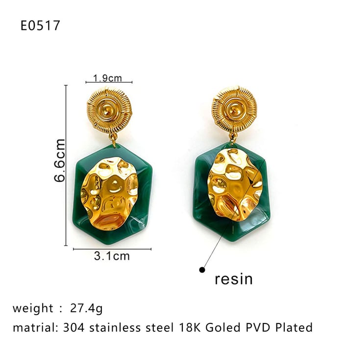 1 Pair Rectangle Resin Gold Color Drop Earrings h5Picture2