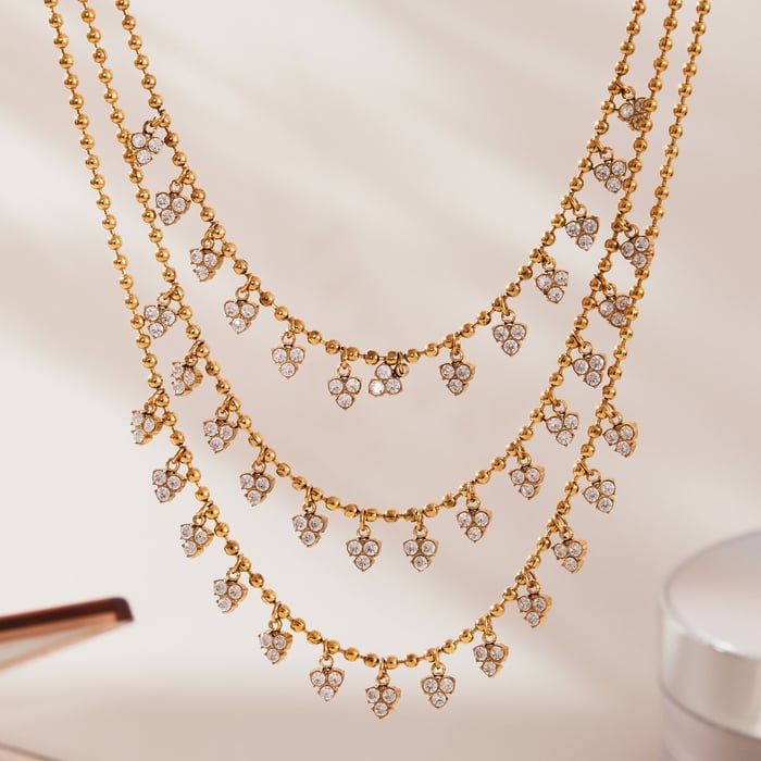 Romantic Heart Tassel Circle Stainless Steel Gold Color Zircon Women's Jewelry Sets h5Picture3