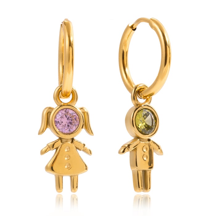 1 Pair Romantic Children Stainless Steel Gold Color Zircon Women's Drop Earrings