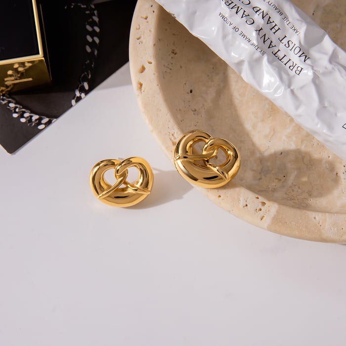 1 Pair Cute Pretzel Stainless Steel Gold Color Women's Stud Earrings h5Picture7