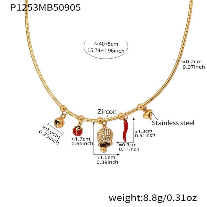 1 Piece Sophisticated Bee Stainless Steel Gold Color Zircon Women's Pendant Necklaces