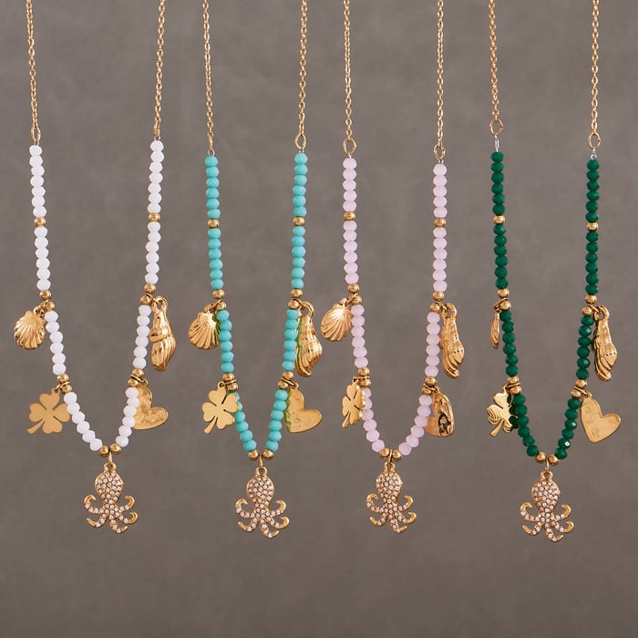 1 Piece Luxurious Octopus Stainless Steel Gold Color Natural Stone Zircon Women's Beaded Necklaces h5Picture4