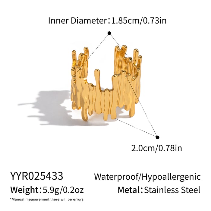 1 Piece Irregular Shape Strip Stainless Steel Gold Color Statement Ring