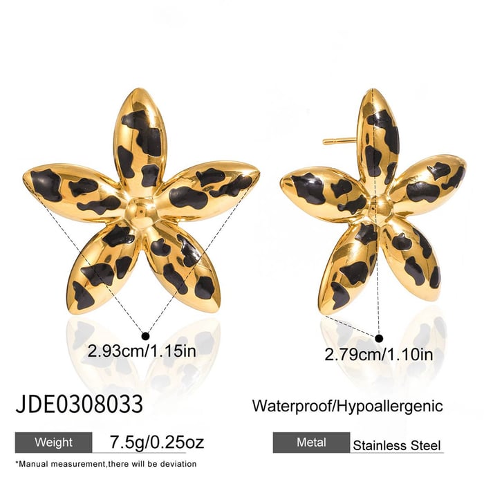 1 Pair Sexy Flower Leopard Print Stainless Steel Gold Color Women's Stud Earrings h5Picture2