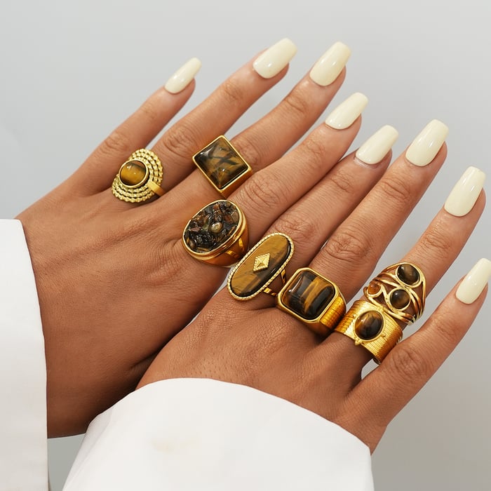 1 Piece  Retro Irregular Shape Stainless Steel  Gold Color Women's  Statement Rings h5Picture4