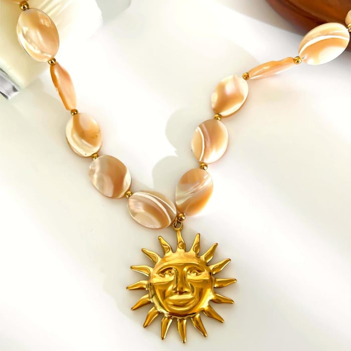 1 Piece Sun Gold Color Shells  Beaded Necklace h5Picture5