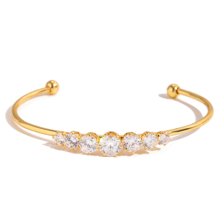 1 Piece Luxurious Circle Stainless Steel Gold Color Zircon Women's Bangles