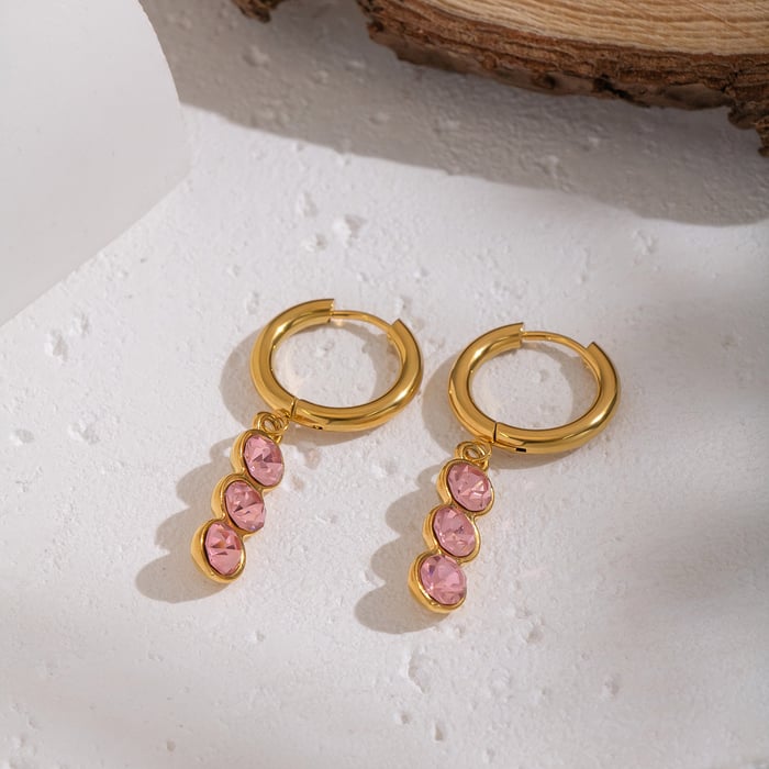 1 Pair Stainless Steel Gold Color Zircon Drop Earrings h5Picture4